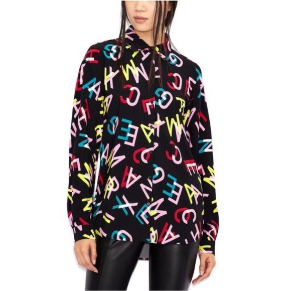 Armani Exchange Patterned Long Sleeve Button Down Blouse Medium Black - Picture 1 of 14